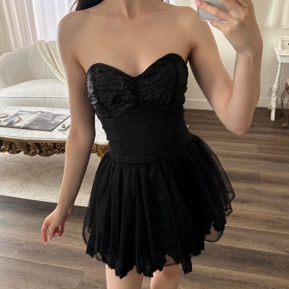 Tripp Royal Bones XS Gothic Black Tulle Tutu Strapless Mini Dress